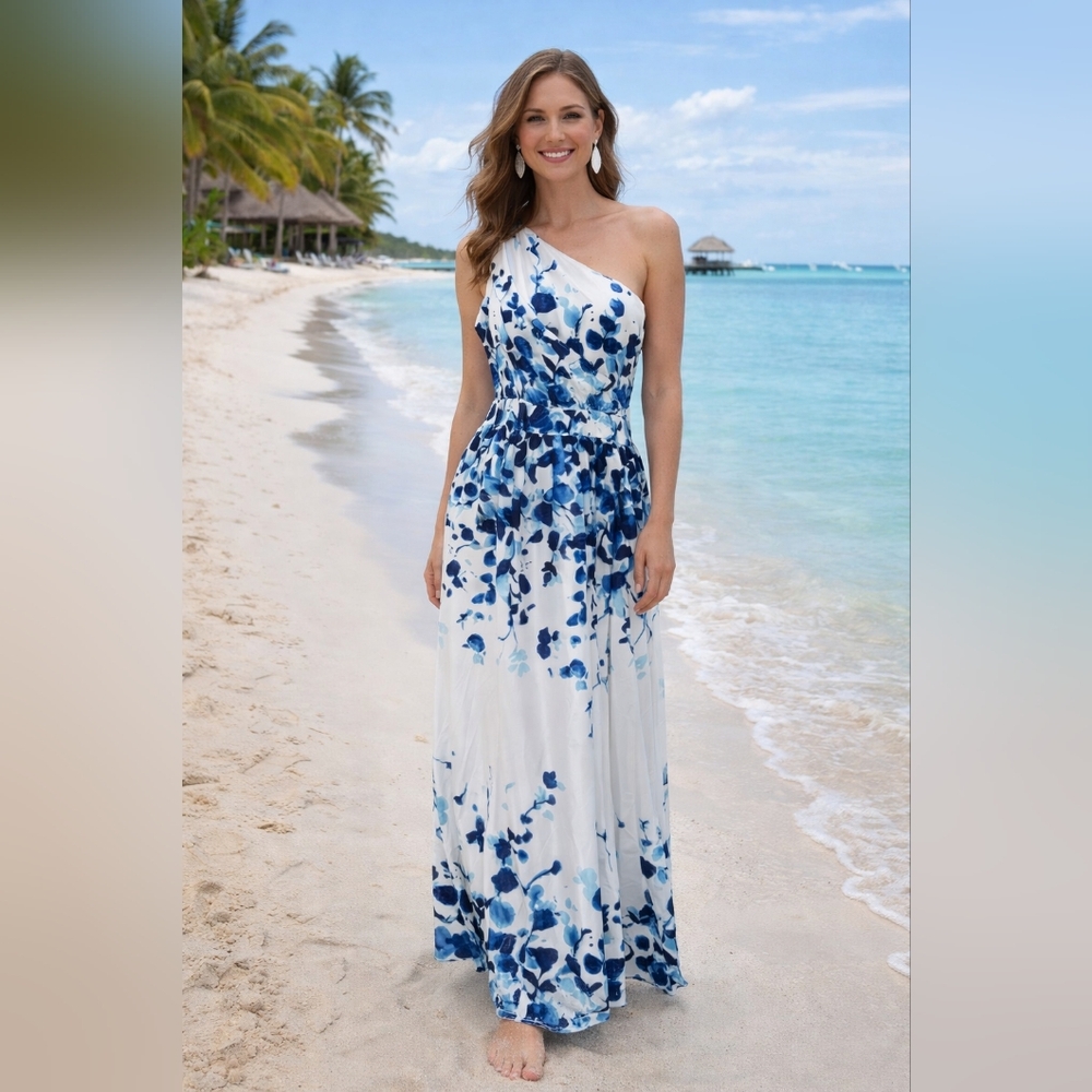 Blue Floral Women's Wrap Resort Dress Size Medium NWT